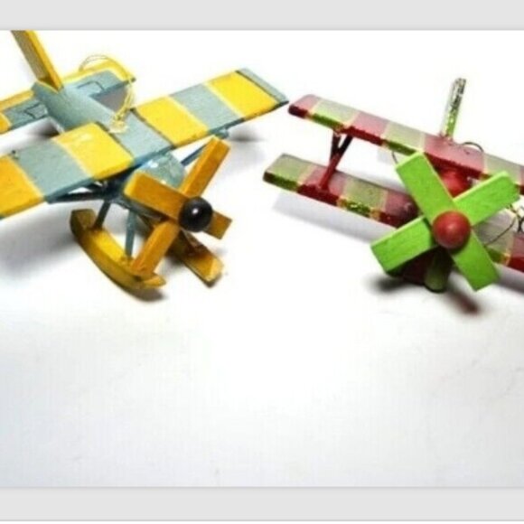 Vintage Christmas Ornaments Biplanes And Santa Airplanes Aviation Tree Decor - Picture 4 of 4